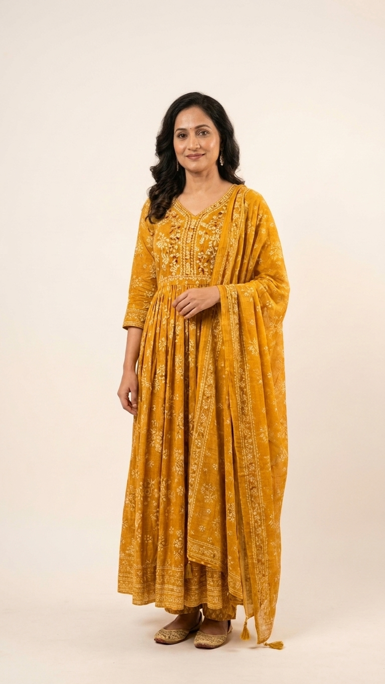 Mustard Yellow Embroided 3‑piece Cotton Set