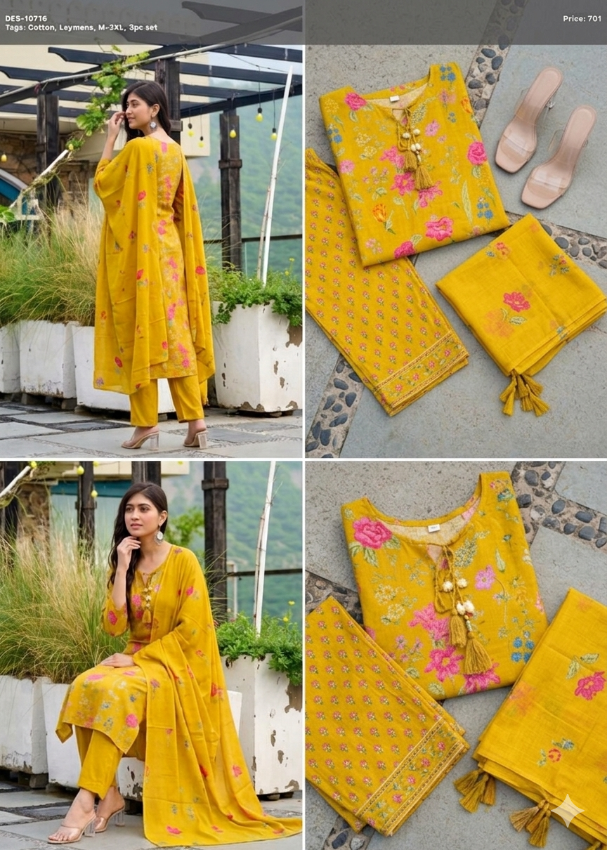 Mustard Yellow 3‑piece Cotton Set