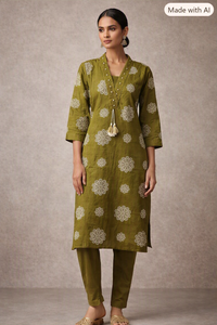 Olive Green Floral kurta