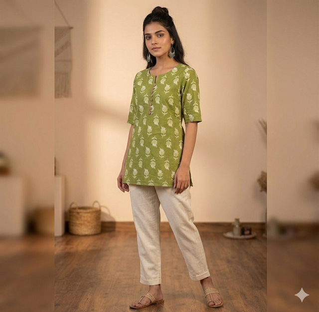 Olive Green Short Kurti