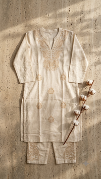 Regal Cream Embroidered Kurta Set