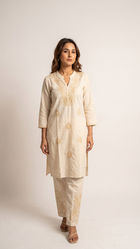 Regal Cream Embroidered Kurta Set