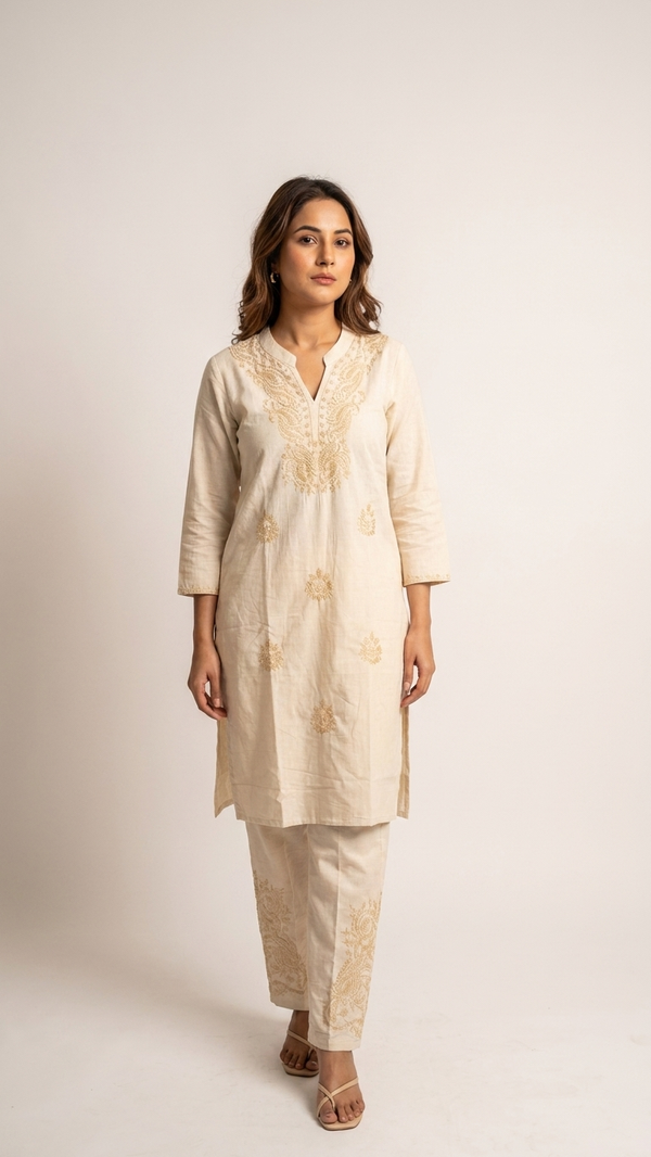 Regal Cream Embroidered Kurta Set