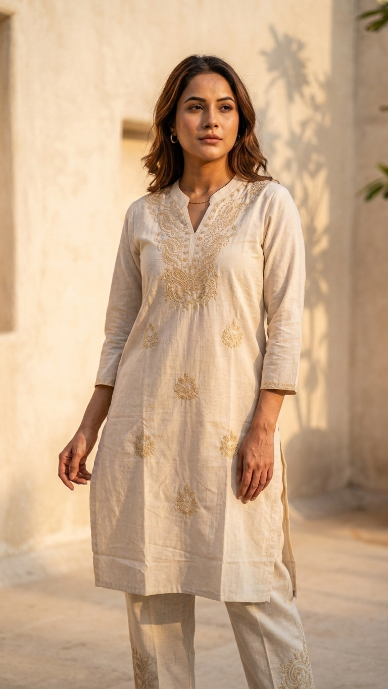 Regal Cream Embroidered Kurta Set