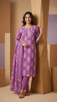 Royal Purple Printed Kurta Set
