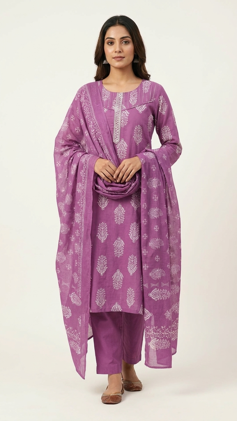 Royal Purple Printed Kurta Set