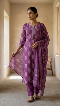Royal Purple Printed Kurta Set