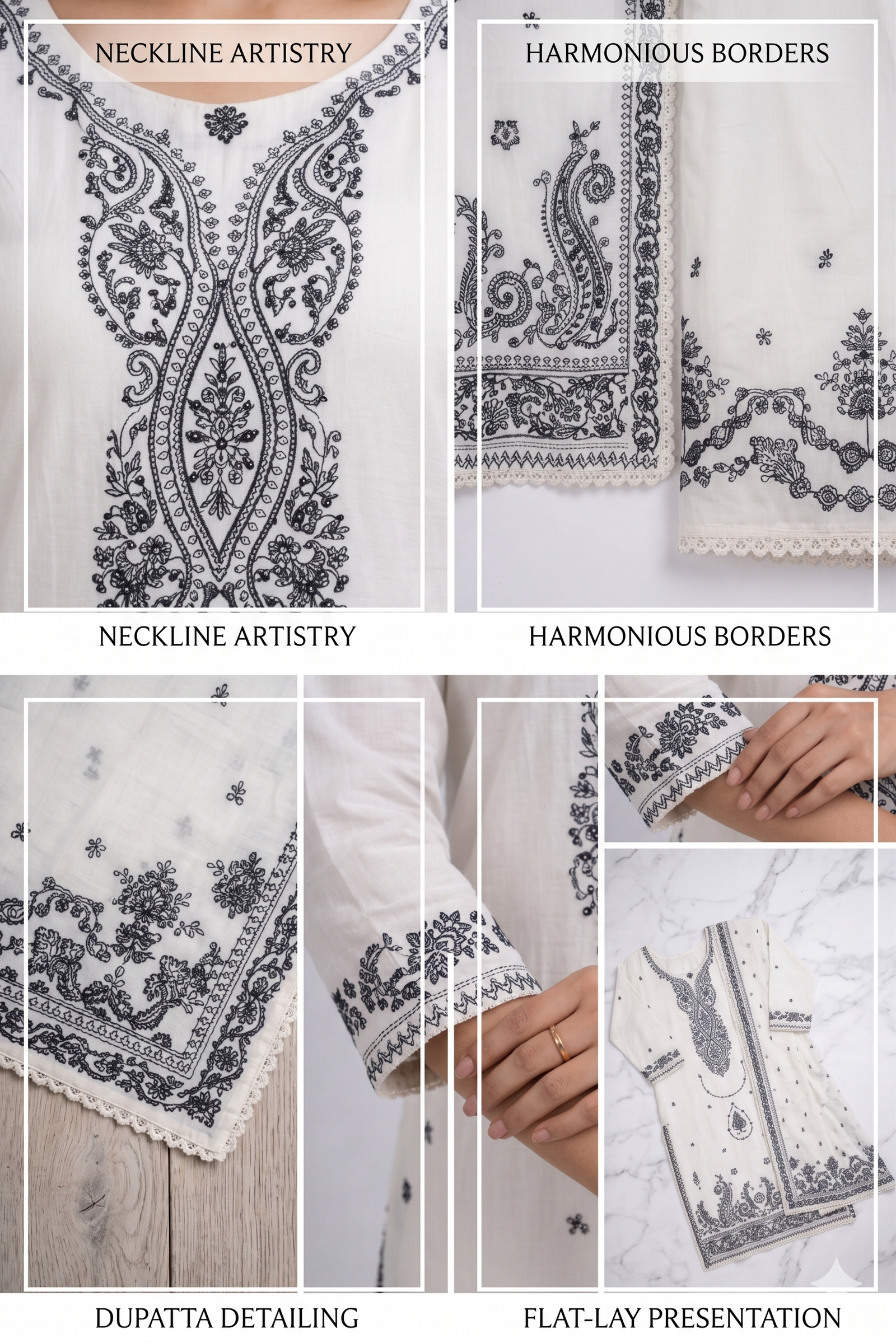 White & Grey Embrodiery Elegance Kurta set
