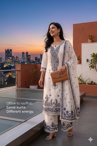 White & Grey Embrodiery Elegance Kurta set