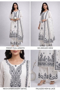 White & Grey Embrodiery Elegance Kurta set