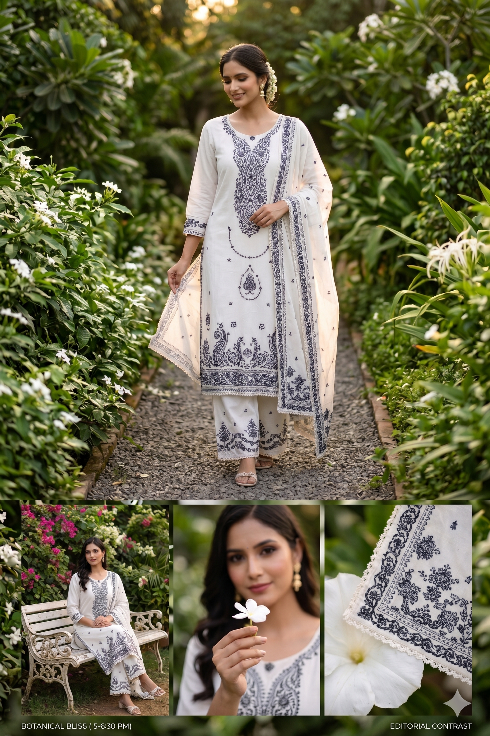 White & Grey Embrodiery Elegance Kurta set