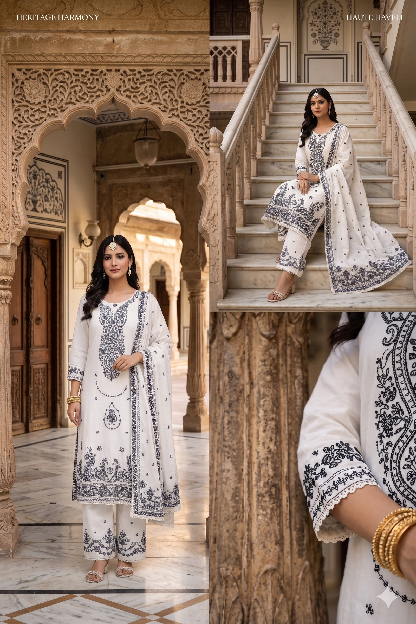 White & Grey Embrodiery Elegance Kurta set