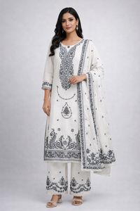 White & Grey Embrodiery Elegance Kurta set