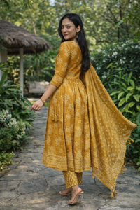 Mustard Yellow Embroided 3‑piece Cotton Set