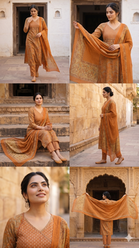 orange printed cotton set with duppata