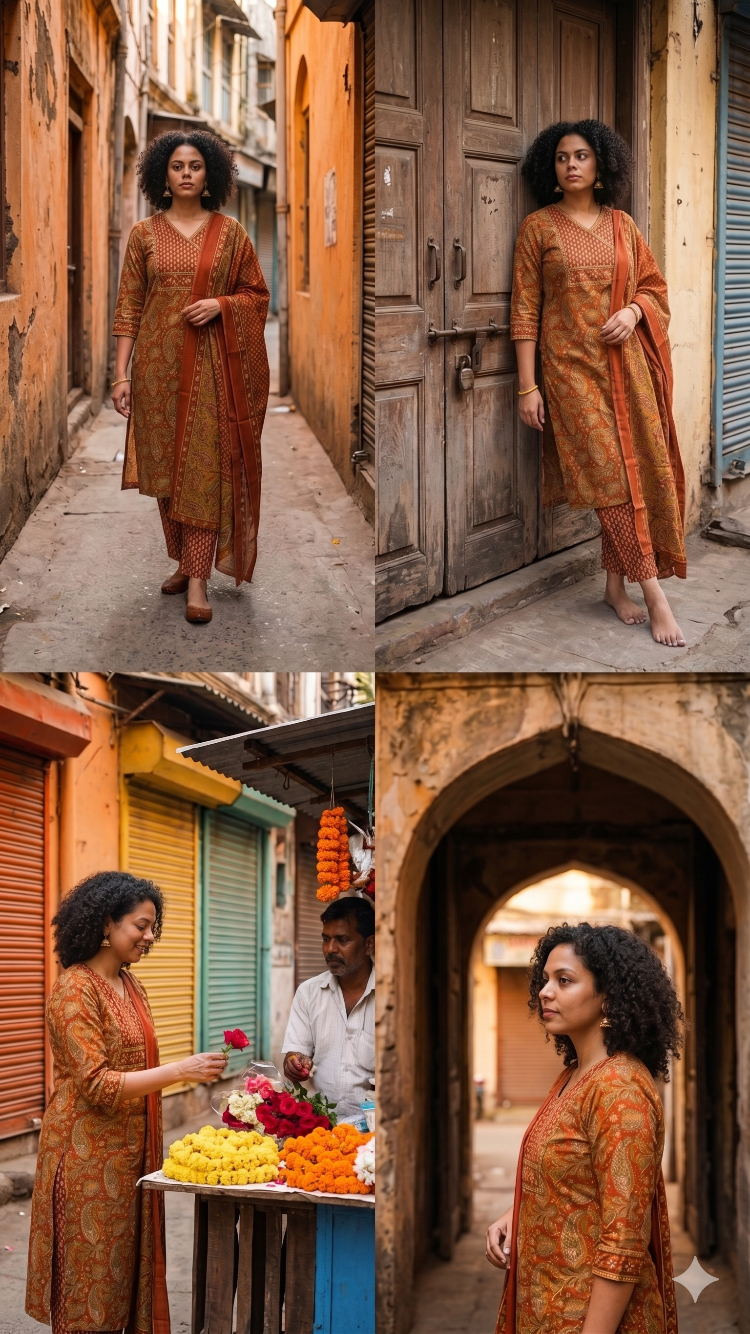 orange printed cotton set with duppata