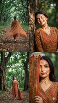 orange printed cotton set with duppata