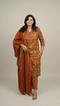 orange printed cotton set with duppata