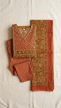 orange printed cotton set with duppata