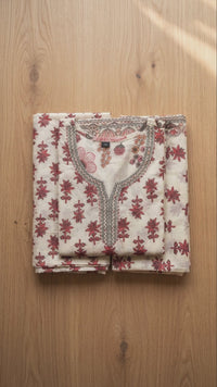 Cream & Red Floral Elegance Kurta Set